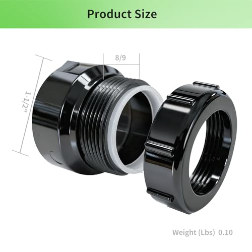 Image of Lesso 1-1 /2 Inch ABS P-Trap Adapter, Black, 2 Pack | SPG x SJ Connection, Plastic Nut & Washer, Leak-Proof, For Sink Drain Plumbing Systems
