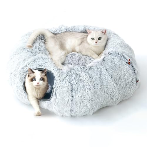 FURRYPAWS Katzentunnel XXL 3-in-1 für Katzen – 160cm Tunnel & Katzenbett, Verstellbar (S/C/Rund), Atmungsaktiv, Stabiler Metallrahmen, Klappbar, Ideal für Große Katzen & Kleintiere