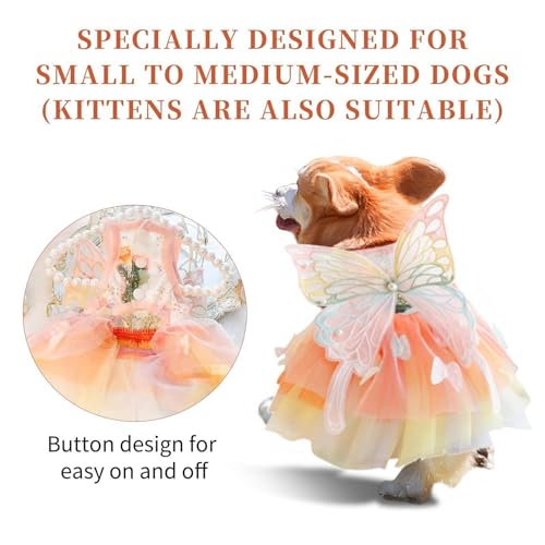 Vestidos de princesa para cães pequenos, leve e sem restrições, vestido elegante de princesa de gato