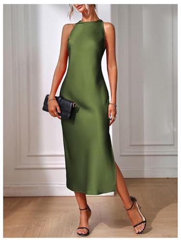 Image of Floerns Women's Elegant Sleeveless Crew Neck Maxi Dress Slit Cocktail Tank Dress
