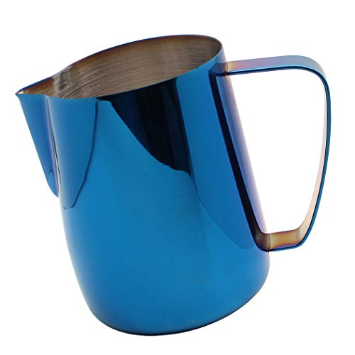 Dianoo - Jarra de leche de acero inoxidable chapada en titanio, taza de café cremosa, lata de café con leche azul, 600 ml