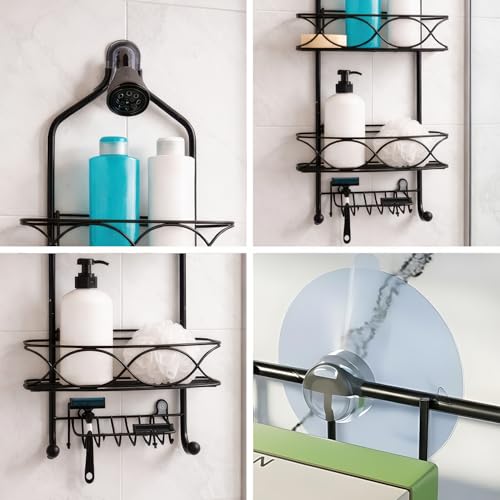 Image of MIORAH Hanging Shower Caddy for Bathroom Aluminium | Bathroom Organiser Without Drill | Bathroom Accessories Storage Organizer Black
