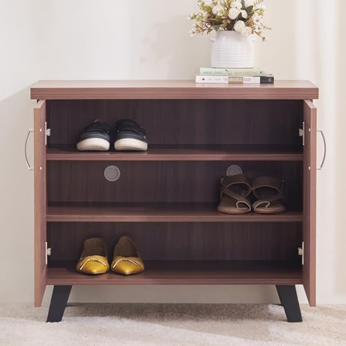 Image of Home Centre | Helios Alton 9 Pairs Shoe Cabinet | Engineered Wood | Walnut | 1 Year Warranty