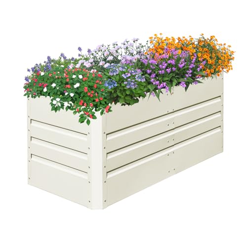 SnugNiture 4x2x2FT Raised Garden Bed Galvanized Planter Garden Boxes Outdoor, Deep Root Planter Raised Bed for Vegetables Flowers Herbs,Beige White White 4*2*2 FT(1PCS)