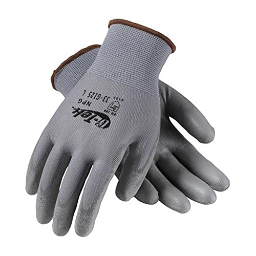 Protective Industrial 33-G125/L G-Tek NPG Gray Nylon Gloves with Polyurethane Grip, Gray Polyurethane Coated Palm and Fingers, Large, Pack of 300