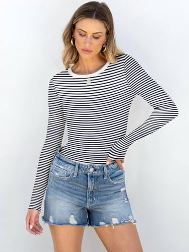 Image of ANRABESS Women Long Sleeve Shirts Rib Knit Slim Fit Tops Basic Tee Spring Outfits Casual T-Shirt Underscrubs Layer Clothes