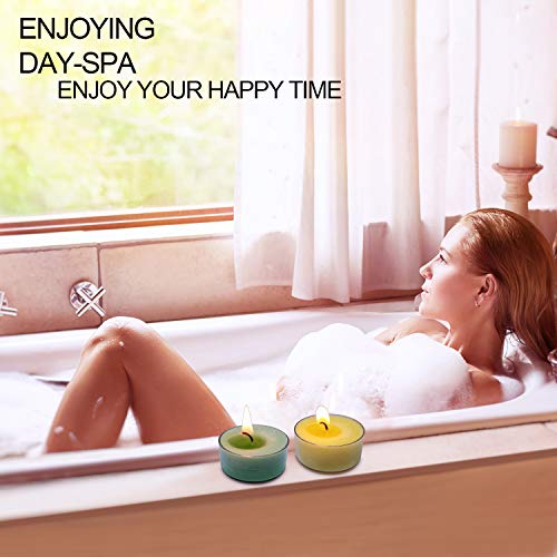 Ginger Flower Scented Tealight Candles, 12 Pack Yellow Soy Wax Tea Lights, 4-5 Hour Burn Time Clear Cup Candlelight For Dinner Table, Holiday, Halloween Christmas And Parties #TOP1