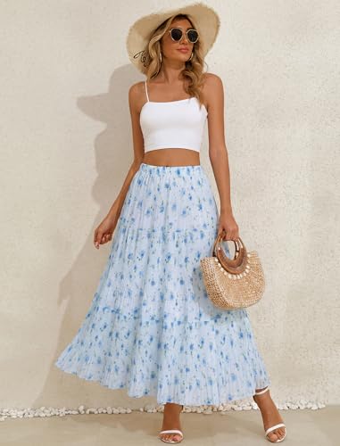 Arolina High Waisted Maxi Skirts Women Gold Stamping Elastic Flowy Long Skirt Boho Tiered A-Line Pleated Casual Vacation — view 5