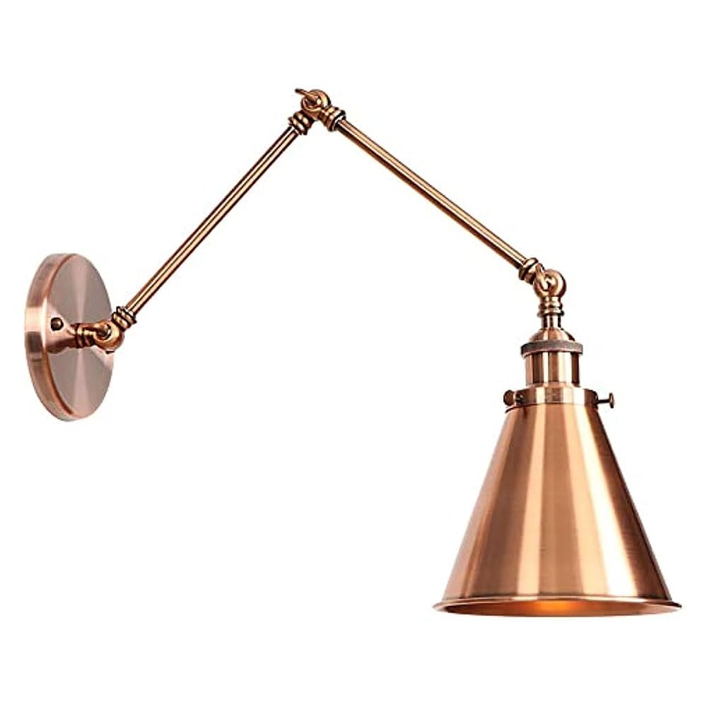 Granestner Industrial Farmhouse Wall Mounted Light with Adjustable Arm, Rustic Swing Arm Sconces for Entryway, Lobby, Kitchen, Bedroom, Living Room, Hallway, Red Copper Finish