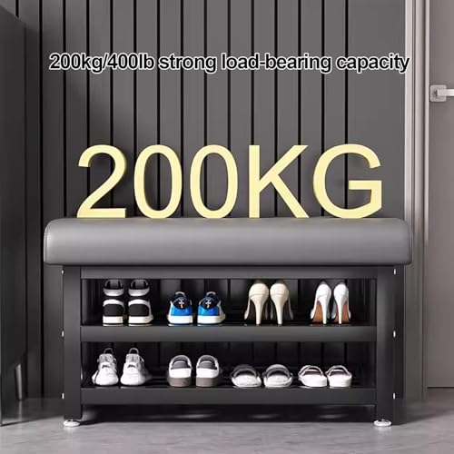 Banco zapatero para puerta del hogar, cambiador de zapatos, organizador de zapatos pequeño con almacenamiento, para dormitorio, sala de estar, balcón (gris, 120 cm)