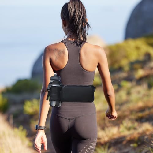 Mecmbj Laufgürtel mit Trinkflasche, Adjustable Flaschenhalter Gürtel, Wasserdicht, Bauchtasche Herren Damen für Laufen, Reiten, Spaziergänge, Fitness, Nylon, Schwarz