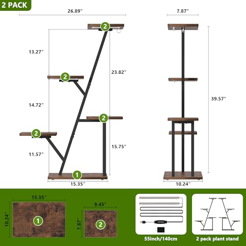 Image of Plant Stand with Grow Light Indoor: Lighted Corner Plant Stands for Indoor Growing, 5 Tiered Plant Shelf, 40 inch Plant Shelf for Multiple Plants, Flower Holder Display for Living Room, Patio (2 Pack)