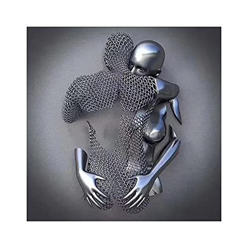 NHiaoZXunSY Abstract 3D Metal Gens Figure Toile Peinture Gris, pour Décoration de Chambre/Maison/Bureau - sans Cadre - 30x30CM Cover