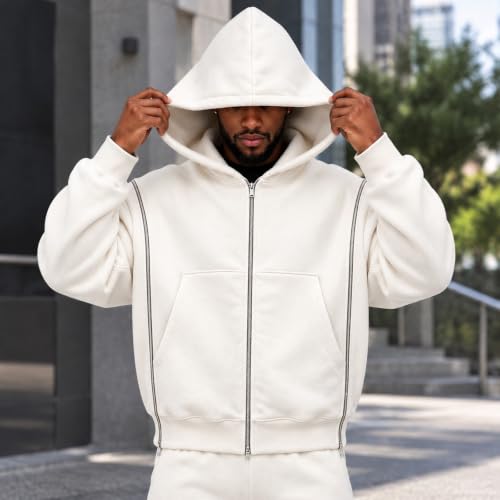 Mens Zip Up Hoodie Oversized Light Fall Jackets Fleece Sweatshirt 2026 - image 3