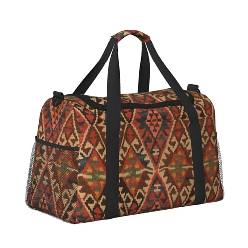 Antique Turkish Oriental Kilim Lightweight Travel Duffle Bag – Spacious Overnight Bag With Mesh Side Pockets, Adjustable Strap & Reinforced Design2