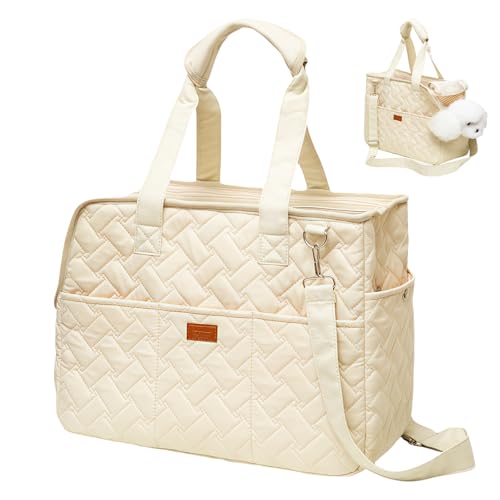 GOEDCH Borsa da trasporto per cani fino a 5 kg: borsa per cani di piccola taglia, traspirante, pieghevole, con cintura di sicurezza e tasche, per esterni, viaggi, auto (41 x 30 x 18 cm)
