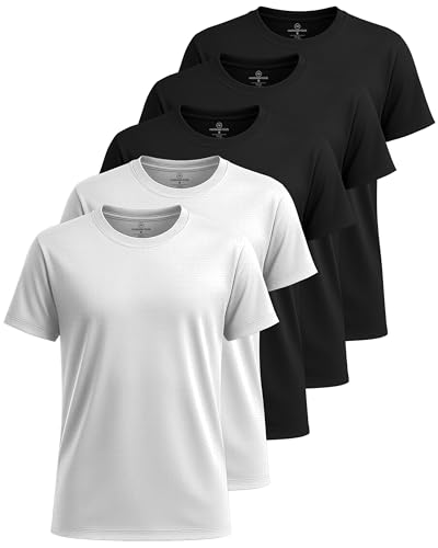 Image of Real Essentials 5 Pack: Boys Breeze Tech Dry-Fit Short Sleeve Athletic T Shirt Active Workout Gym Kids Youth