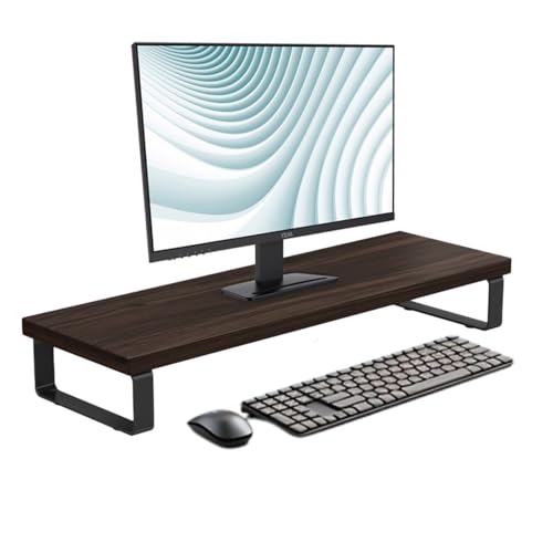 Image of flux Monitor Stand Wooden | Monitor Stand Riser | PC Stand For Desktop Table | Non Slip, Material: Particle Board & Metal Black