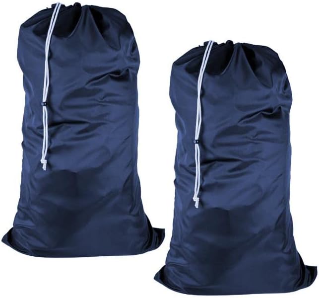(2 Pack) Multipurpose Extra Large Heavy Duty Nylon Laundry Storage Bag, size: 30" x 50", with Drawstring, Machine Washable, color: Black