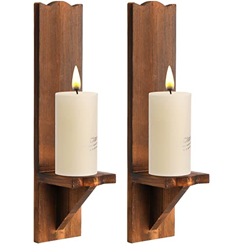 Coloch 2 Pack Wall Candle Sconce, Wooden Rustic Candle Holder Wall Mounted Hanging Shelf Flower Vase Stand For Living Room, Bedroom, Bathroom, Porch, Home Decor, Brown #TOP22