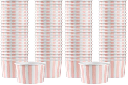 Image of Restaurantware Coppetta 3-Ounce Dessert Cups, 50 Disposable Ice Cream Cups - Lids Sold Separately, Sturdy, Pink And White Paper FroYo Bowls, For Hot And Cold Foods, Perfect For Gelato Or Mousse
