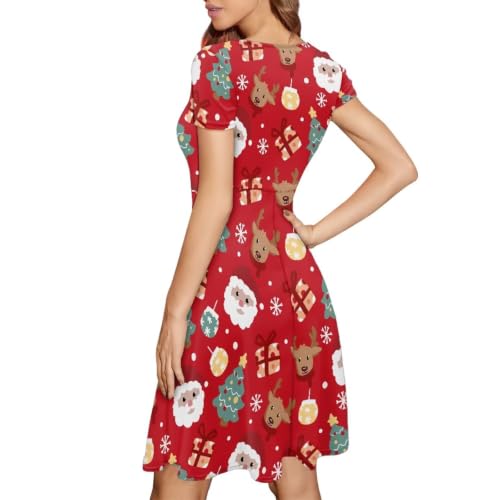 Image of AFPANQZ Womens Casual Summer Lightweight Vintage Dress Short Sleeve Midi Dress Knee-Long Luxury Formal Dress