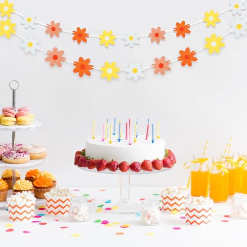 2 Packs Gänseblümchen Boho Banner, Gänseblümchen Deko für Geburtstag Party Dekorationen, Rosa Blumen Papier Geburtstag Girlande, Blumengirlande für Kinderzimmer Deko Mädchen