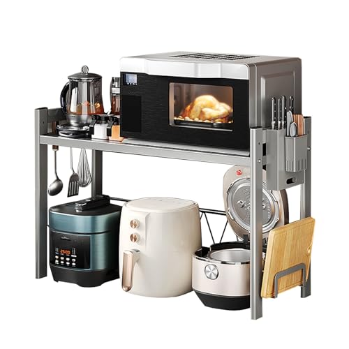 Support micro-ondes de comptoir 80 cm solution gain de place avec planche noire - 2