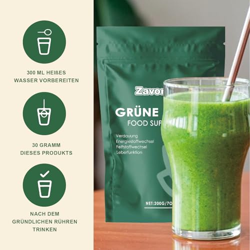 Grüne Helfer,Grüne Entgiftungspulver helfer, 200g Superfood Pulver, Greens Pulver, Pflanzenpulver mit Matcha, Gerstengras, Heidelbeeren, Rich in Macronutrients, Micronutrients & Fiber
