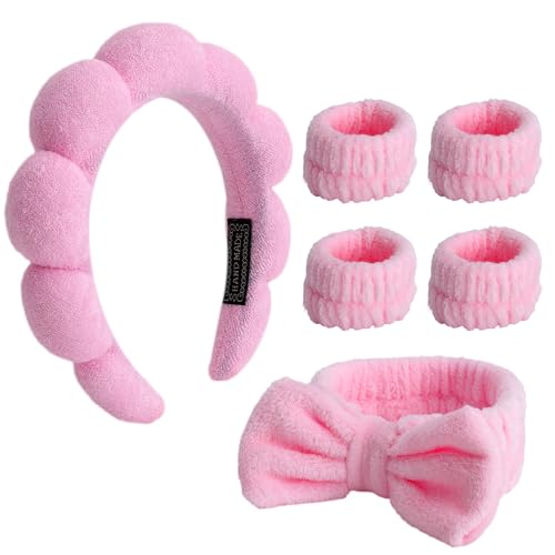 GZRXIOU Set 6 Piezas Diadema Spa para Mujeres Diademas Mujer Spa, Diadema Skincare Suave para Lavarse la Cara y Desmaquillar, Accesorio para Rutina de Belleza Diaria, Spas en Casa, Ducha, Yoga Rosa