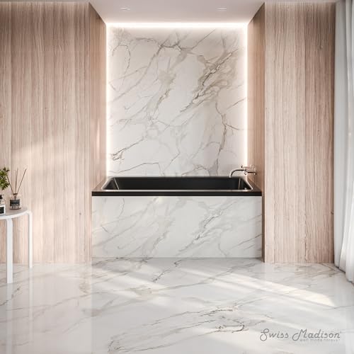 Image of Swiss Madison Voltaire 54 x 30 Right Drain Soaking Alcove Bathtub in Glossy Black