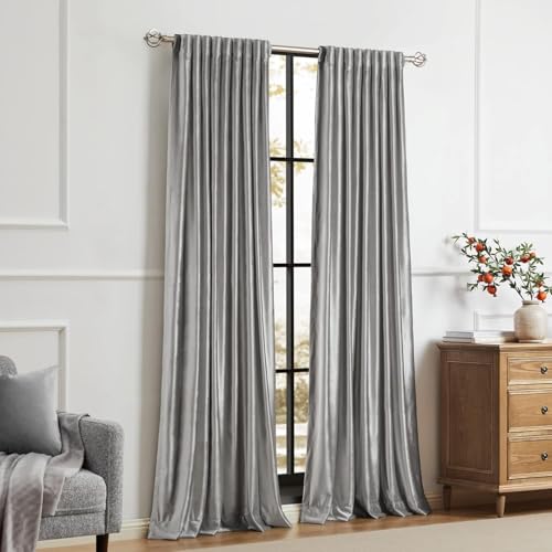 Image of PRIMROSE Light Grey Curtains 102 inch for Living Room,2 Panels Drapes Blackout Rod Pocket Back Tab Window Treatment Room Darkening Thick Decorative Curtains for Bedroom