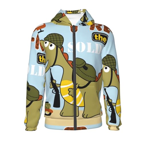 Tyrannosaurus Rex the Soldier Kids Pullover Hoodies Boys Zip Up Sweatshirts Girls Athletic Clothes with Pocket2