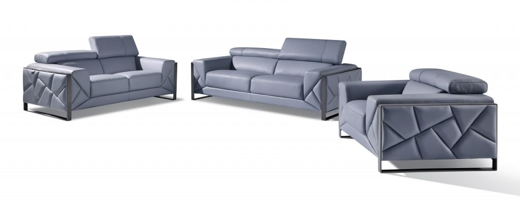 HomeRoots 476544 Italian Leather Six Person Seating Set Sofa Light Blue - 3 Piece