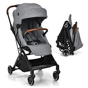 GOPLUS Klappbarer Kinderwagen, Hohe Aussicht Buggy mit 360°Drehbarem Sitz, Verstellbare Rückenlehne, 5-Punkt-Gurt, Stoßdämpfende Räder, Aluminium-Rohrrahmen, Sportwagen für 0-3 Jahre (Grau)