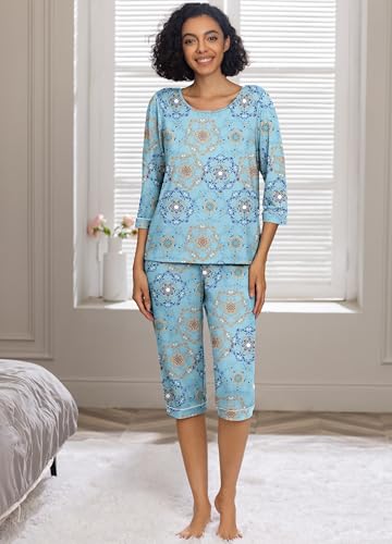 Image of PrinStory Womens Pajama Sets Capri Pjs Soft Lounge Sets XS-4XL