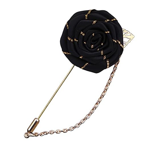 YOOE Men Cloth Rose Flower with Gold Leaf Brooch. Red Blue Rose Floral Lapel Stick Handmade Boutonniere Pins for Suit,Lapel Pin Wedding Brooch (Black)