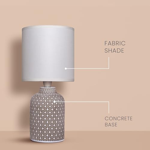 Image of MAGIK Moroccan Hue Decorative Table Lamp (Taupe) | Concrete Base with Off-White Fabric Shade | Includes 5W LED Bulb | E14 Holder | Ambient Lighting for Bedroom, Living Room & Office | 1.3m Cord
