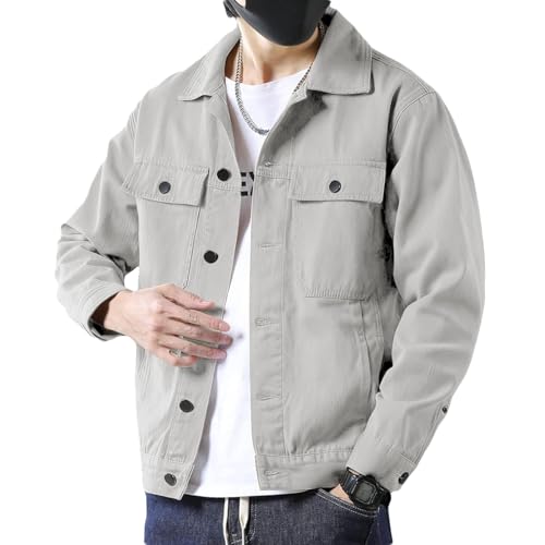 Image of SANGTREE Men's Trucker Jacket Lightweight Jacket Cotton Casual Outerwear With Pockets