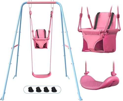2-in-1 Toddler Swing Set Foldable Stand, Baby Swingset 2