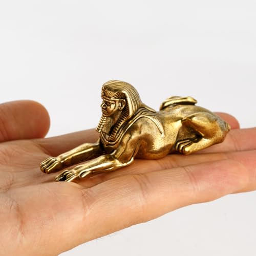 LSCH Brass Sphinx Statue Egyptian Style Figurine Desk Decor Collectible (2.9×0.8×1.2in