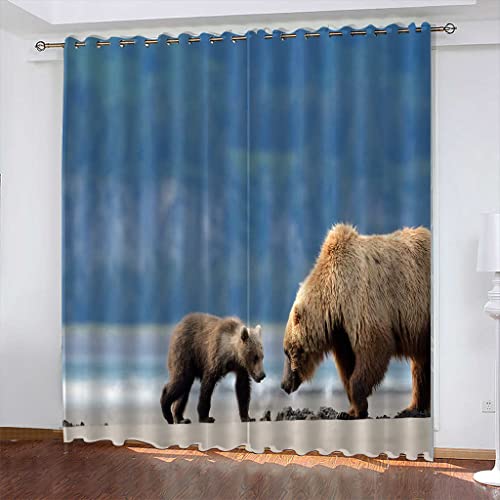 JORILS Rideaux Occultants Isolant Thermique 264x241cm 3D Ours Animal Rideaux à Oeillets Solid Lourd Décoration Cover