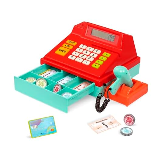 Battat – Toy Cash Register For Kids, Toddlers – 49Pc Register With Toy Money, Credit Card, Scanner– Pretend Play Toy – 3 Years + – Red Calculating Cash Register With Scanner