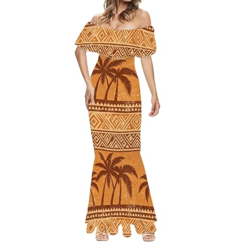 Image of Polynesian for Women S-7XL Off Shoulder Maxi Dress Hawaiian Summer Dresses