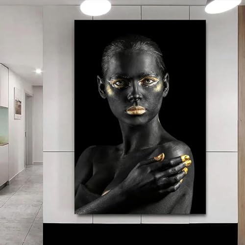Art africain noir et or haut de gamme : peinture scandinave sur toile KEBIA 35x50 cm