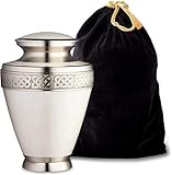 Cremation Urn for Ashes, for Adults up to 200lbs, White Funeral Burial Urns Made from Brass w/Satin Bag for Human Ashes.