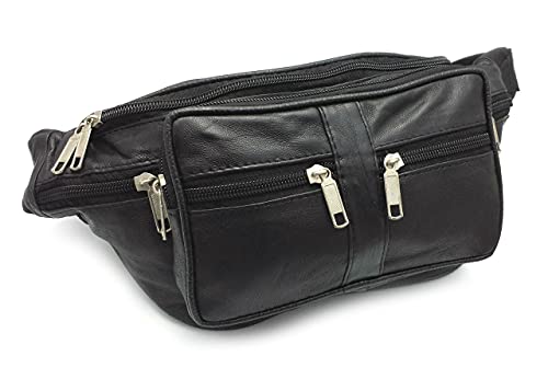 ODS:UK® Real Leather Bum Waist Bag Travel Holiday Money Belt Pouch Black Change BUMBAG (Black - Style 3)