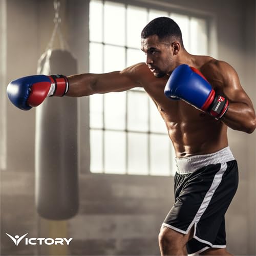 Image of VICTORY Boxing Gloves for Men & Women with Moulded Foam Padding Punching Bag Gloves for Boxing, Training, Kickboxing, Muay Thai, MMA, Durable Pu Material Twin Punching Gloves (Red /Blue, 10-12 Oz)
