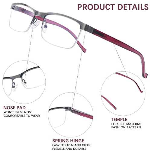 Clasaga Progressive Multifocus Reading Glasses For Women Men, Blue Light Blocking Computer Readers Metal Half Frame Eyewear (2 Rose Red, 2, Multiplier_X) #TOP2