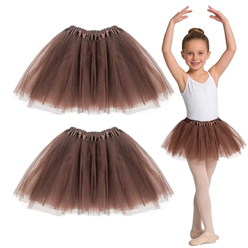 GYIOFAI 2 Stücke Tütü Minirock, Tüllrock Kinder Mädchen Röcke Tutu, Prinzessin Tüllrock, 3 Schichten Tüll Ballett Tanz Rock für Karneval Geburtstag Halloween Party (Braun) (Braun)